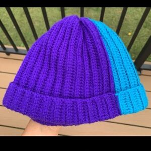 Purple & Blue Handmade Ribbed Crochet Beanie| Unisex Colorful Adjustable Beanie